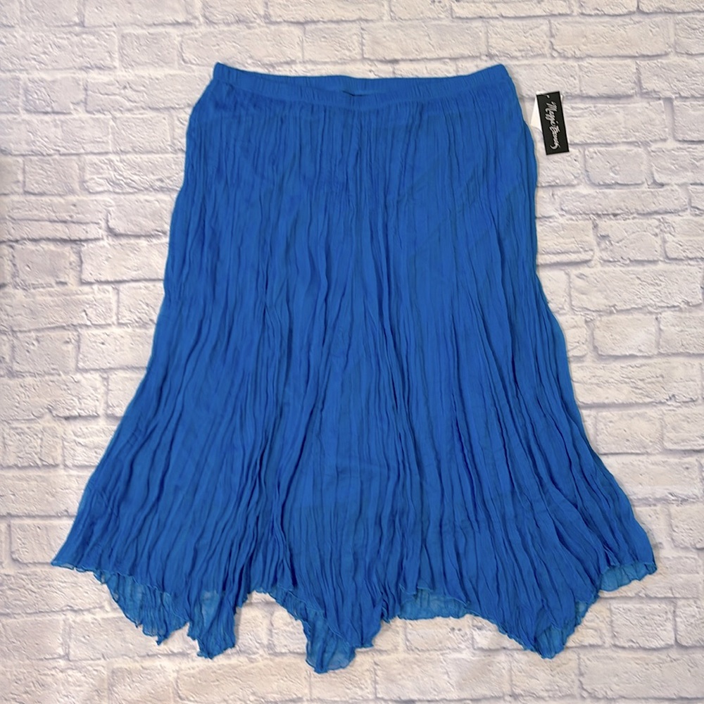 Maggie Barnes Bright Blue Maxi Skirt Plisse Asymmetrical Hem Plus Size 1X NWT